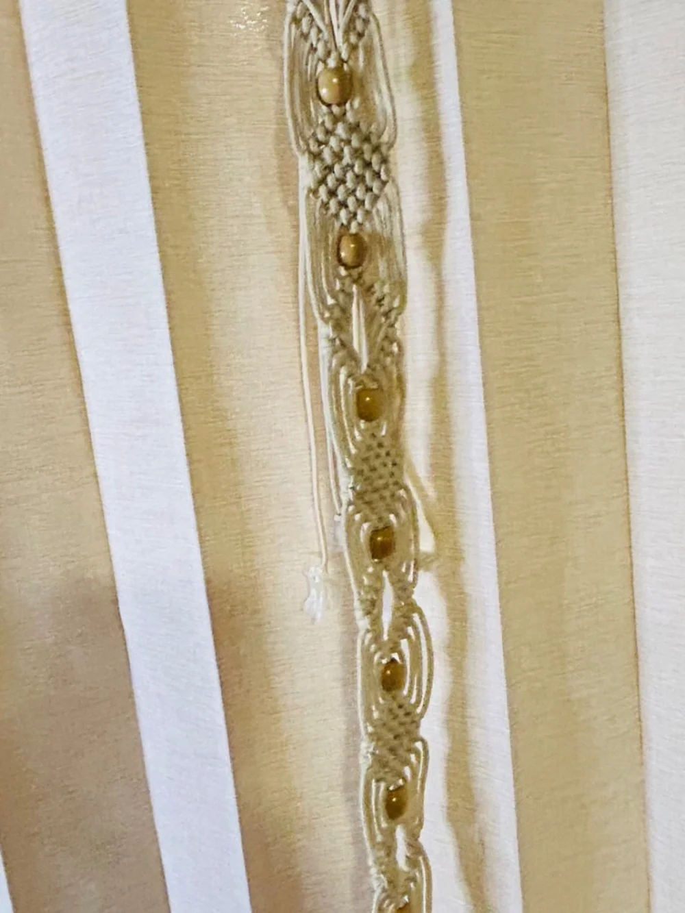 *Festival* Beige Macrame Tie Belt Adjustable No Buckle Wooden Beads Tassels